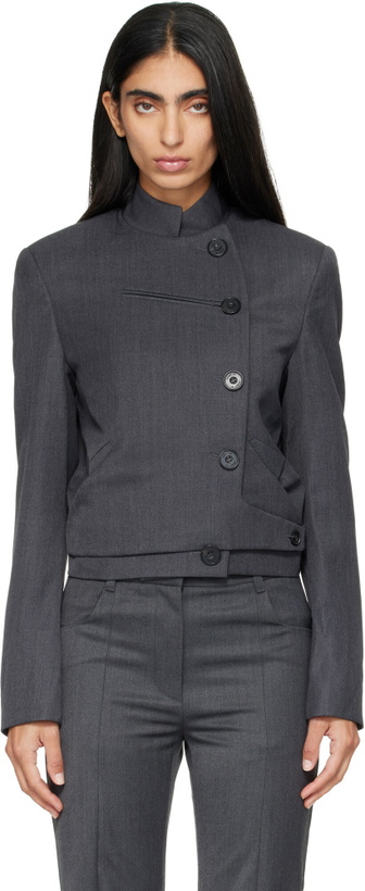 Photo: OPEN YY Gray Wool Double-Breasted Blazer