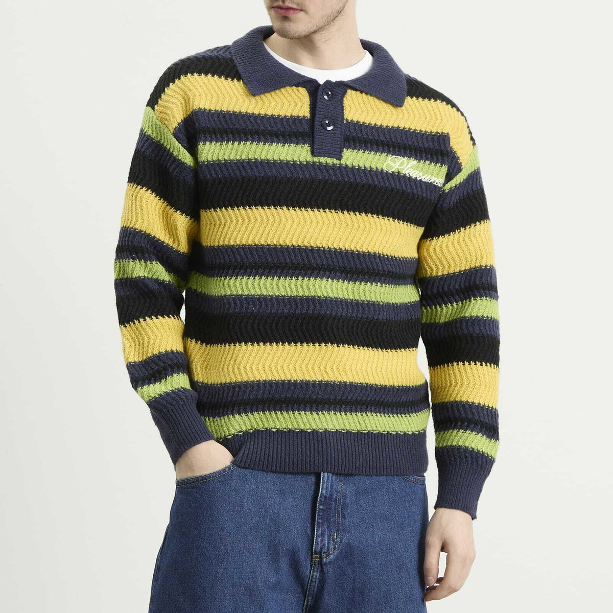 Pleasures Men's Cooper Polo Sweater in Yellow