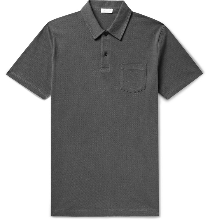 Photo: Sunspel - Riviera Slim-Fit Cotton-Mesh Polo Shirt - Gray
