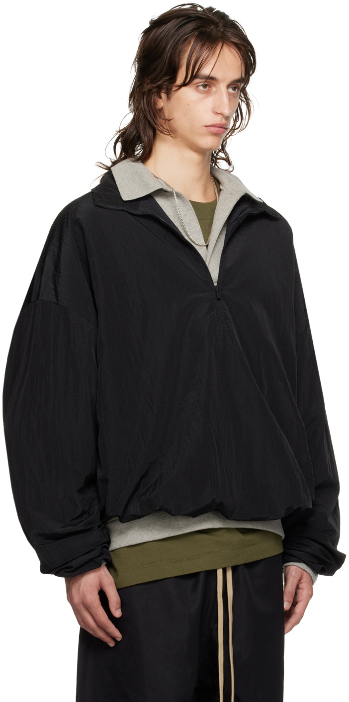 【M】FEAR OF GOD 5th 1/4 zip jacket 黒 FEAR OF GOD】フィアオブゴッド『5th Collection Satin Half Zip