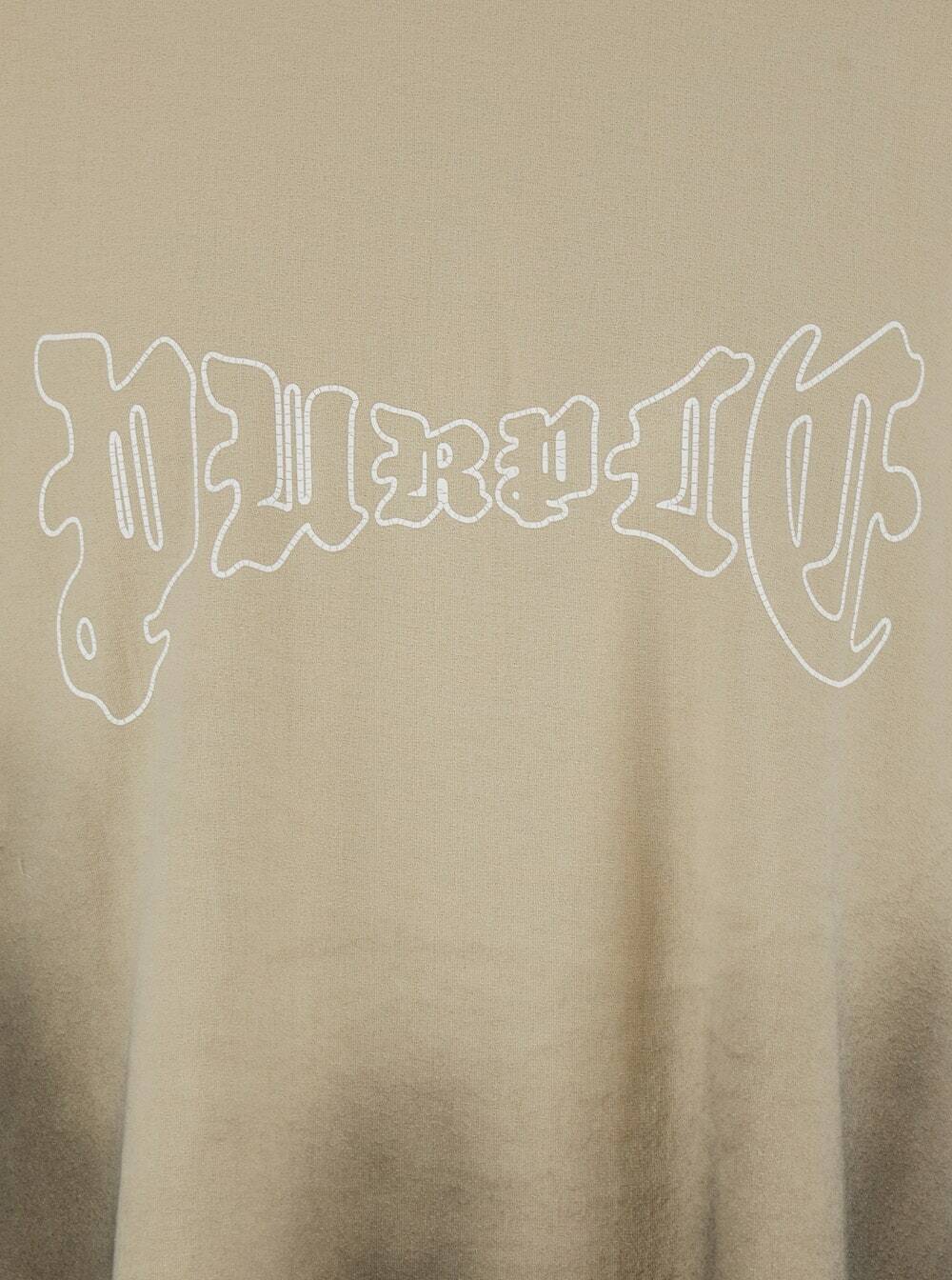 Purple Brand Beige Crewneck T-shirt With Logo Print On The Front And Faded Effect In Cotton Man