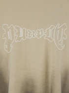 Purple Brand Beige Crewneck T-shirt With Logo Print On The Front And Faded Effect In Cotton Man