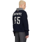 Thom Browne Navy & Gray 'Browne 65' Jersey Intarsia Shawl Collar Cardigan