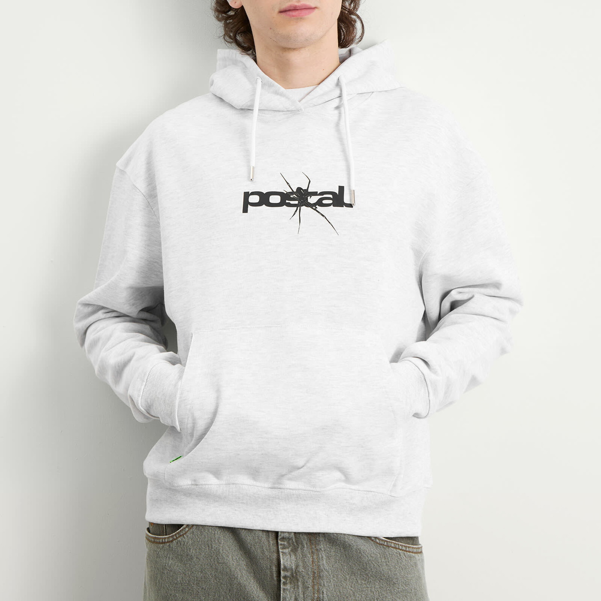 POSTAL Men's Spider Print Hoodie in Marl Grey