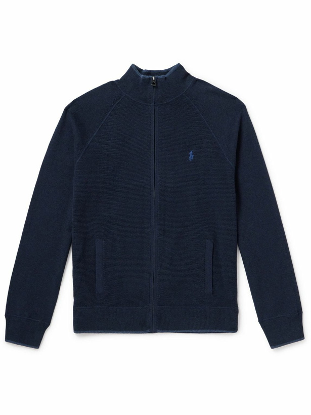 Photo: Polo Ralph Lauren - Logo-Embroidered Honeycomb-Knit Cotton Zip-Up Cardigan - Blue