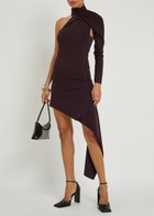 Courrèges Asymmetric One-shoulder Ribbed-knit Mini Dress Burgundy