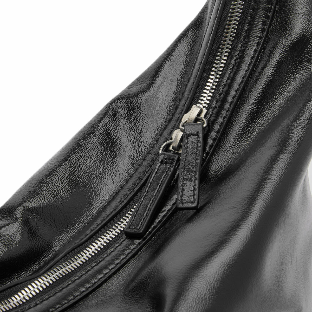 MARGE SHERWOOD Women's Belted Hobo Shoulder Bag - Medium in Black Glossy Plain 