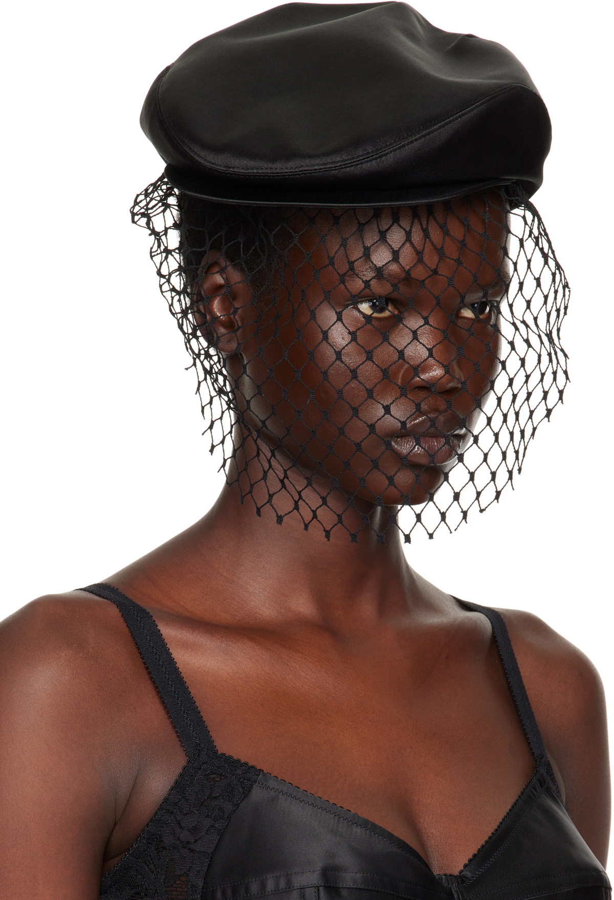Dolce&Gabbana Black Silk Satin Flat Cap