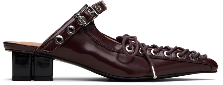 Photo: GANNI Burgundy Lace-Up Mule Heels