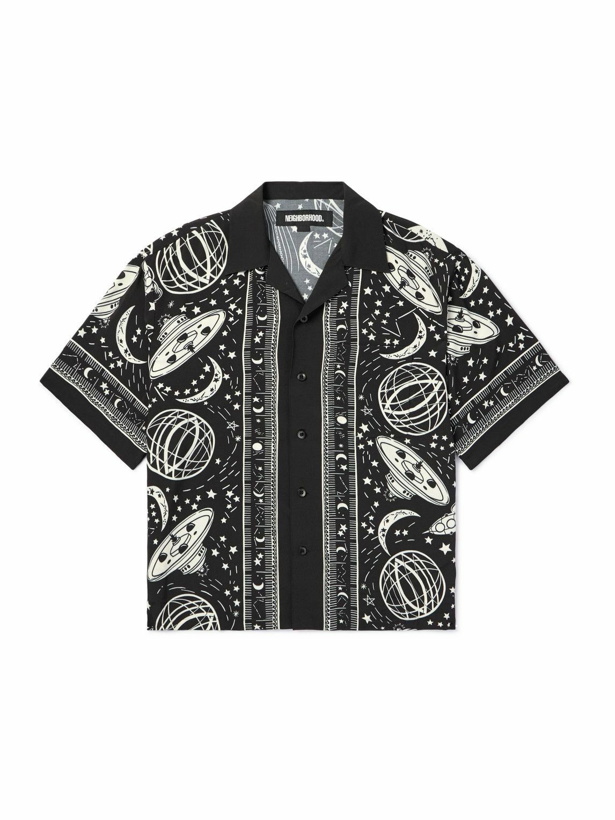 Photo: Neighborhood - Cosmic Camp-Collar Printed Matte-Satin Shirt - Black