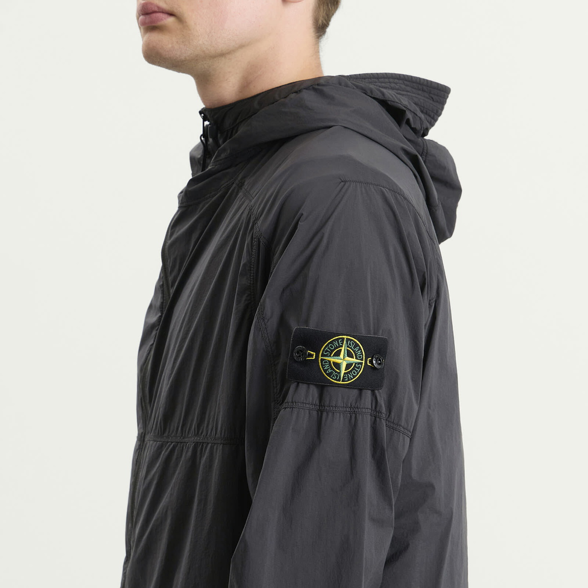 Stone Island Men's Ultralight Nylon Stretch-TC Hooded Jacket in Black