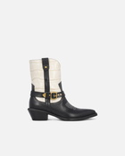 Pinko Two Tone Texan Style Leather Ankle Boots Black/White
