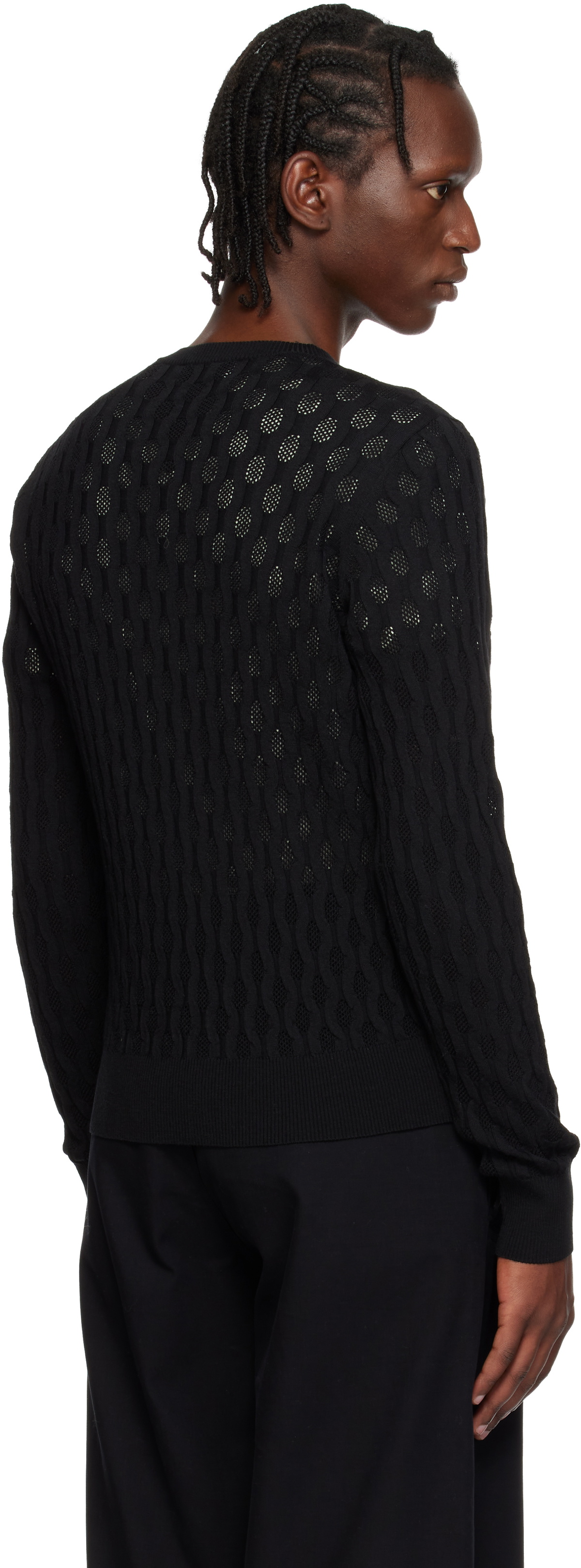 Dries Van Noten Black Open-Knit Cardigan