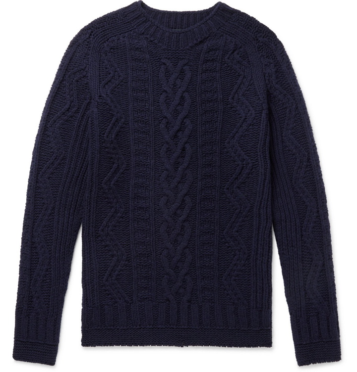 Photo: Howlin' - Supercult Cable-Knit Virgin Wool Sweater - Blue