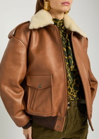 Saint Laurent Detachable-collar Shearling and Leather Jacket Terracotta