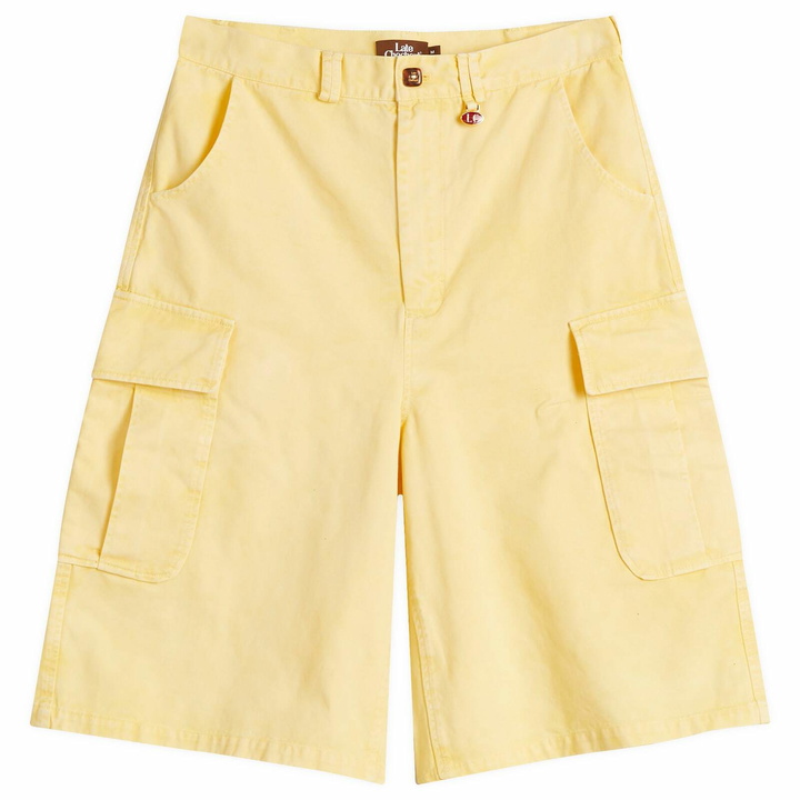 Photo: Late Checkout Men's Faded Cargo Shorts in Yellow
