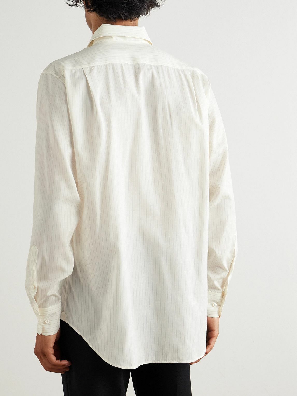 Loro Piana - André Striped Wool and Silk-Blend Shirt - White  display picture 3