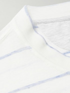 Brunello Cucinelli - Striped Linen and Cotton-Blend T-Shirt - Blue