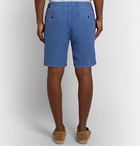 Hartford - Pleated Linen Drawstring Shorts - Blue