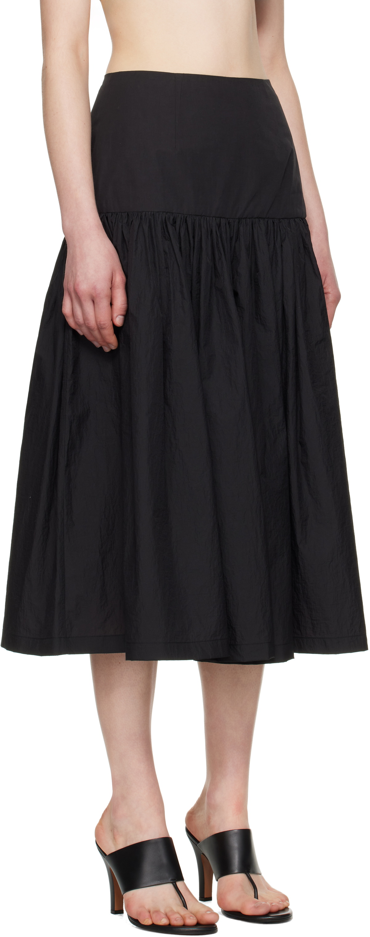 AMOMENTO Black Shirring Culotte Trousers