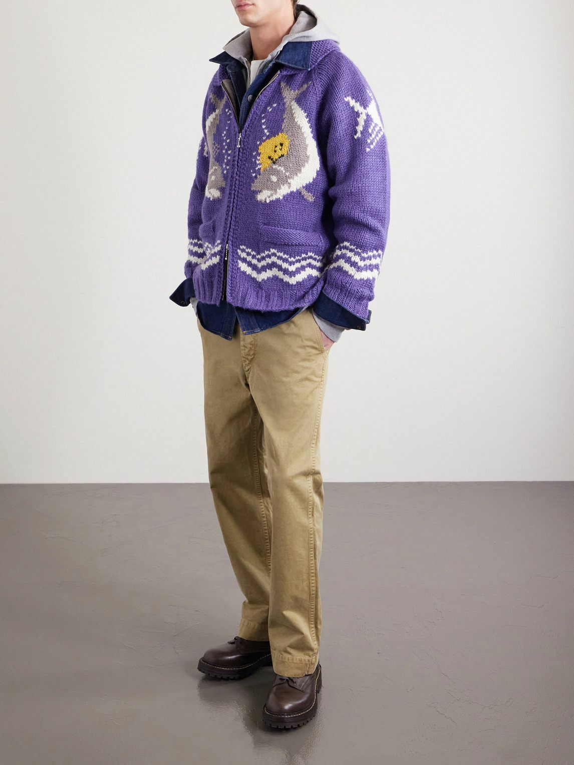 KAPITAL キャピタル  ニットカーディガン　カウチン　エルボーパッチ kapital-5g-wool-cable-knit-