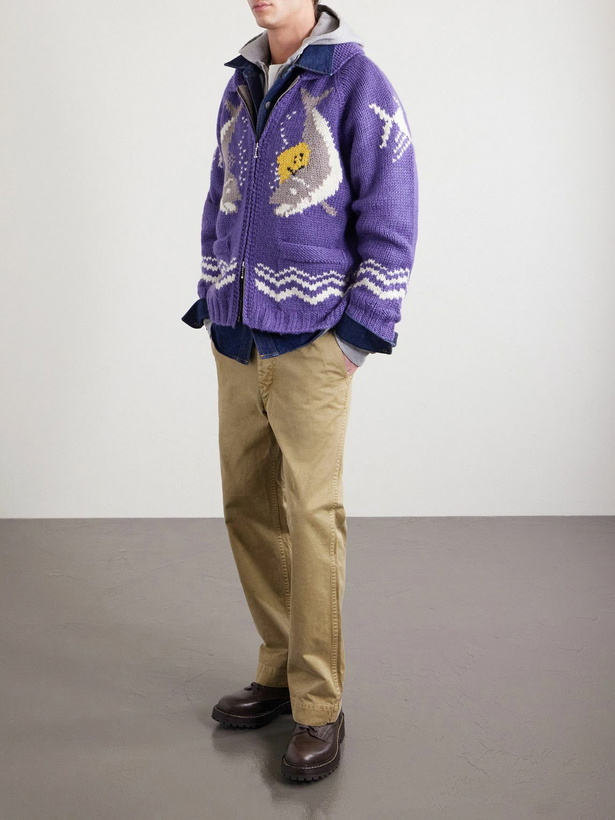 Photo: KAPITAL - Intarsia Wool Zip-Up Cardigan - Purple