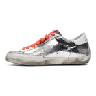 Golden Goose Silver and White Superstar Sneakers