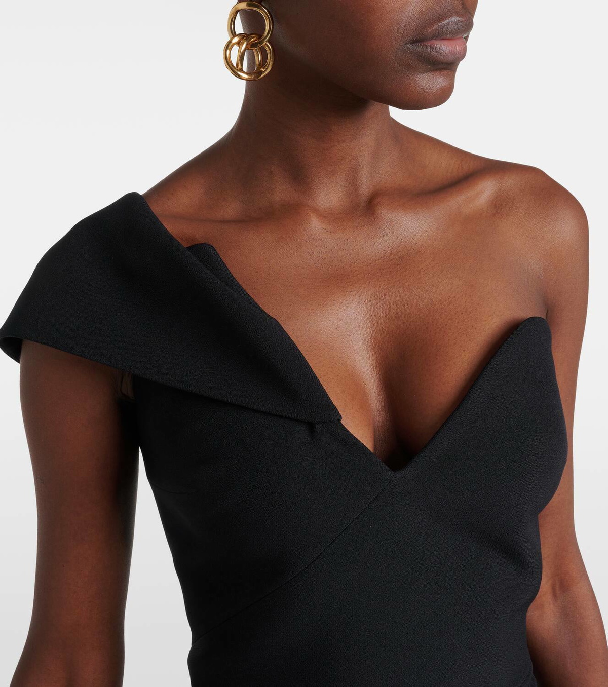 SAFIYAA ドレス ワンピース Asymmetric crepe midi dress882662 Asymmetric crêpe midi dress in black - Safiyaa | Mytheresa