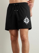 AMIRI - Starburst Straight-Leg Mid-Length Logo-Print Swim Shorts - Black