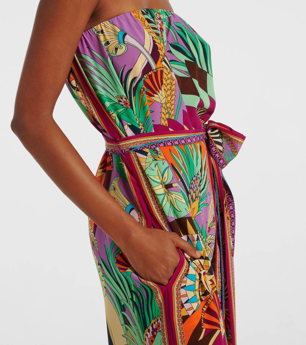 Camilla Printed strapless silk jumpsuit
