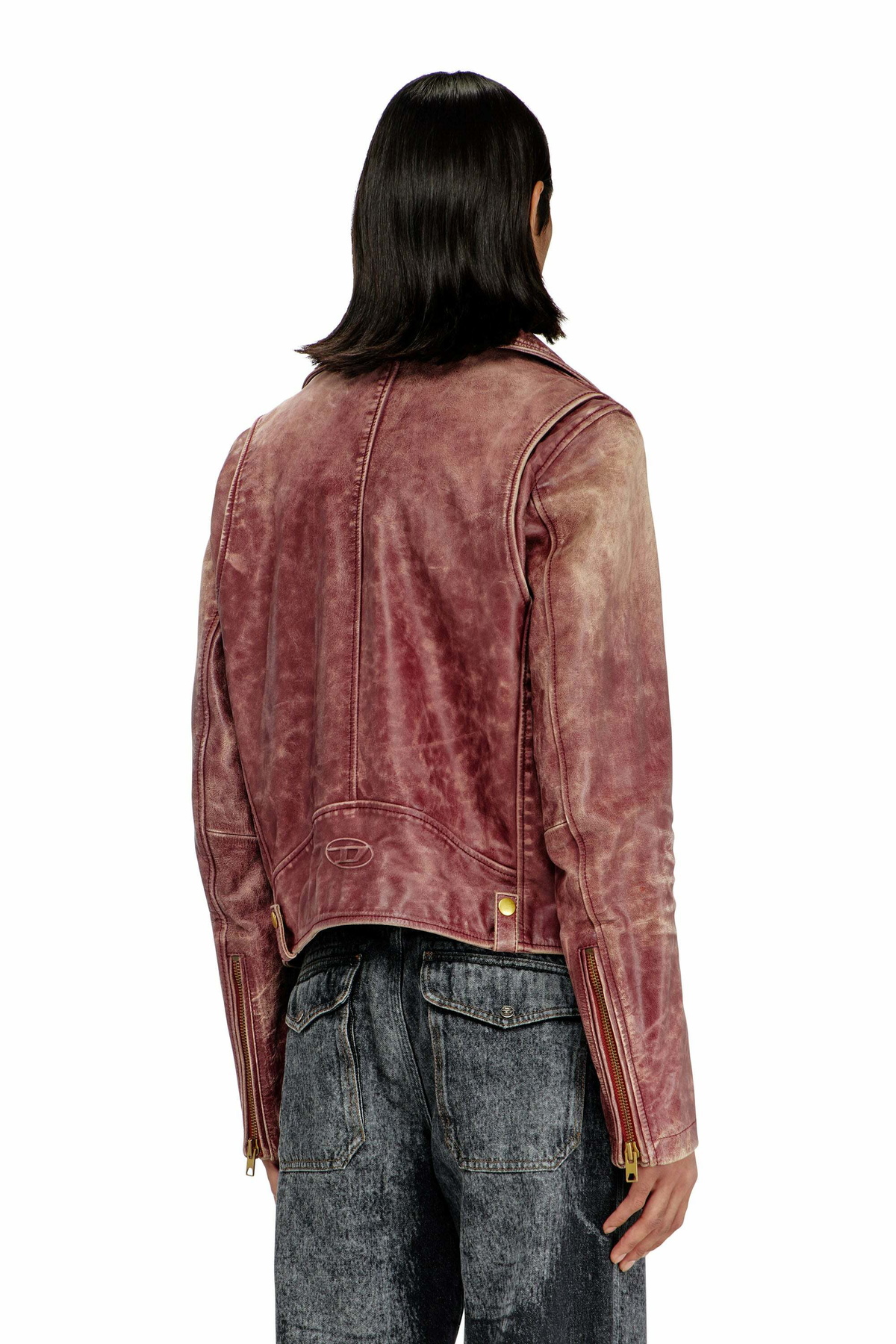 Diesel Biker jacket in treated leather - Leather jackets Mens in Red