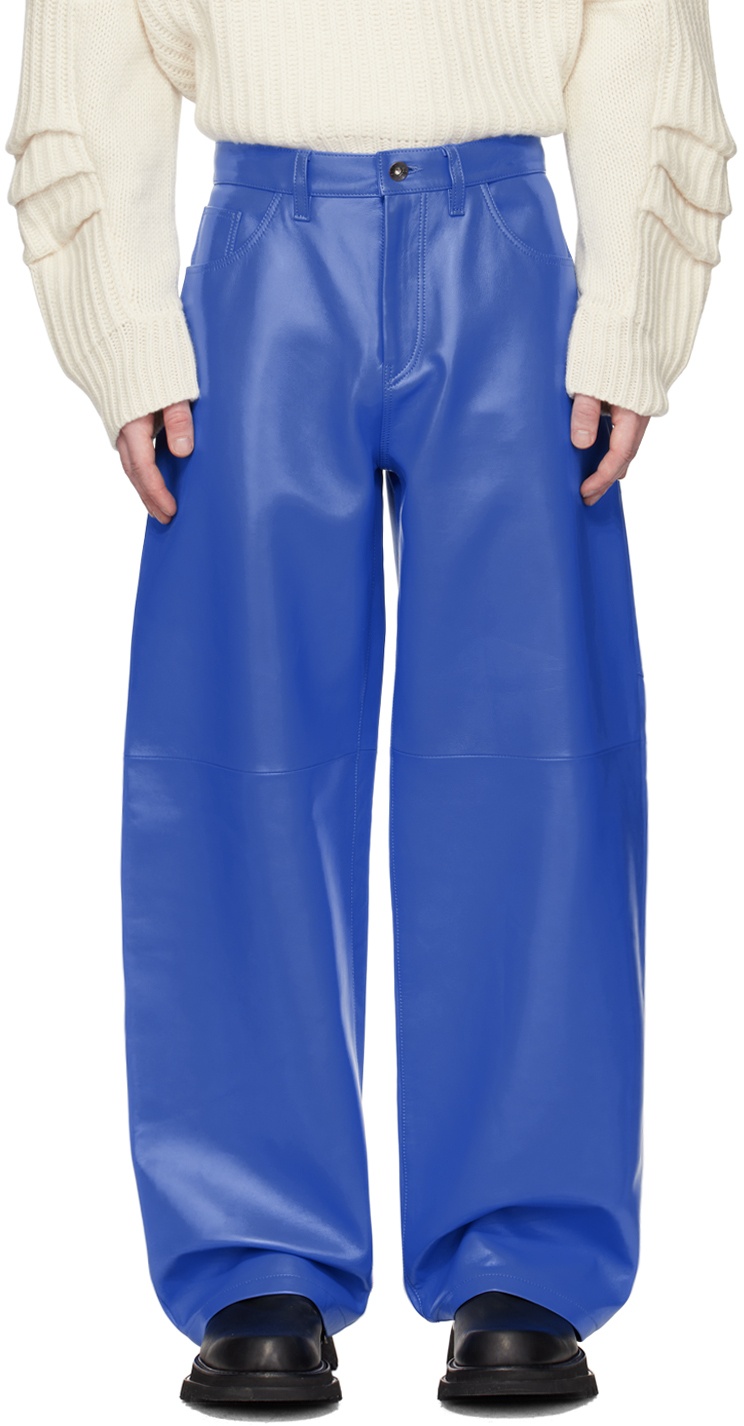 ALTU Blue Wide-Leg Leather Pants Altuzarra