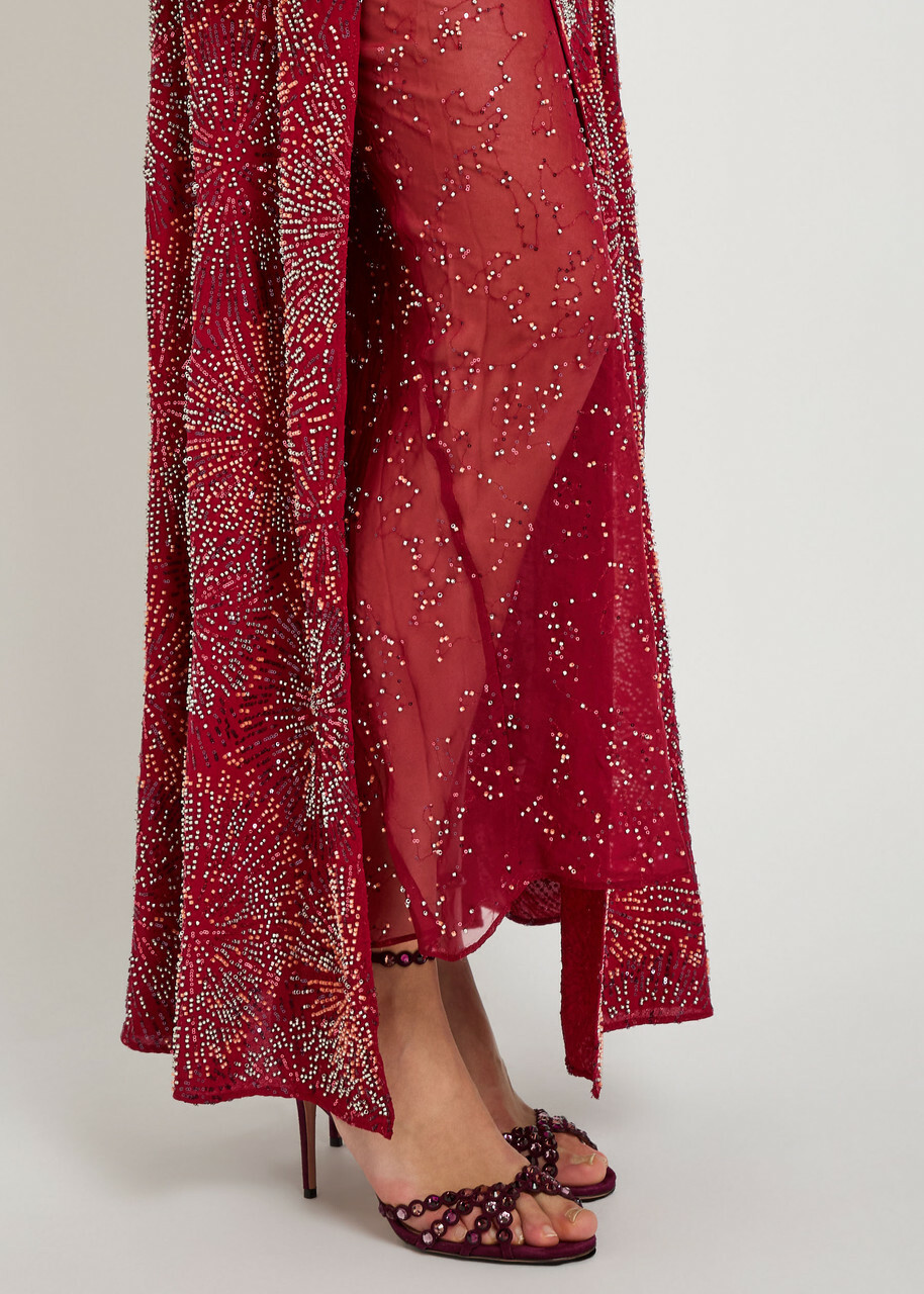 Rabanne Bead-embellished Chiffon Maxi Skirt Red