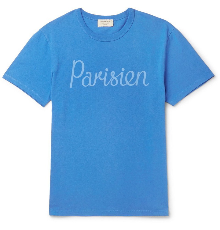 Photo: Maison Kitsuné - Printed Cotton-Jersey T-Shirt - Blue