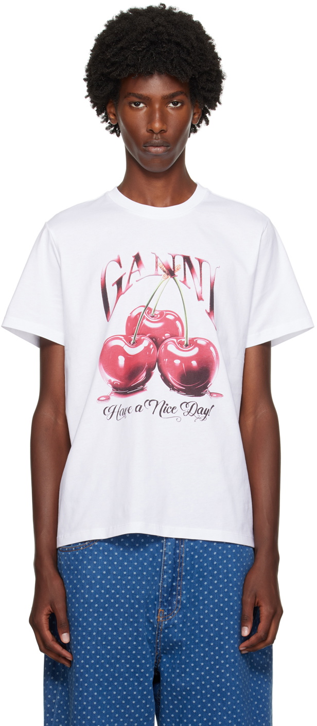 トップス GANNI 24ss White Relaxed Cherry T-Shirt GANNI White Cherry Relaxed T-Shirt GANNI