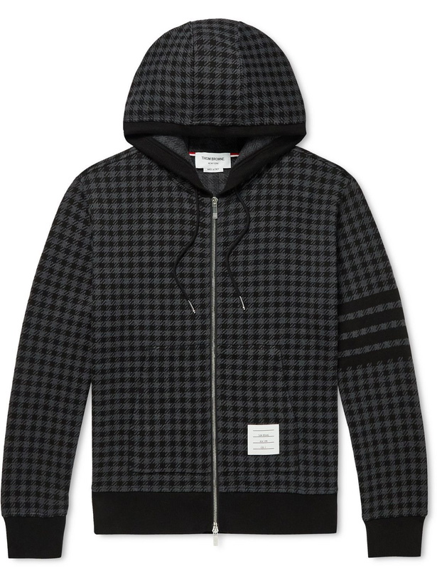 Photo: Thom Browne - Striped Houndstooth Cotton-Jacquard Zip-Up Hoodie - Black