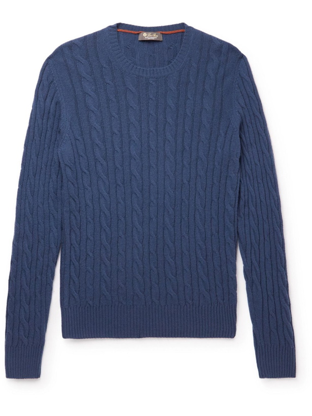 Photo: Loro Piana - Cable-Knit Baby Cashmere Sweater - Blue