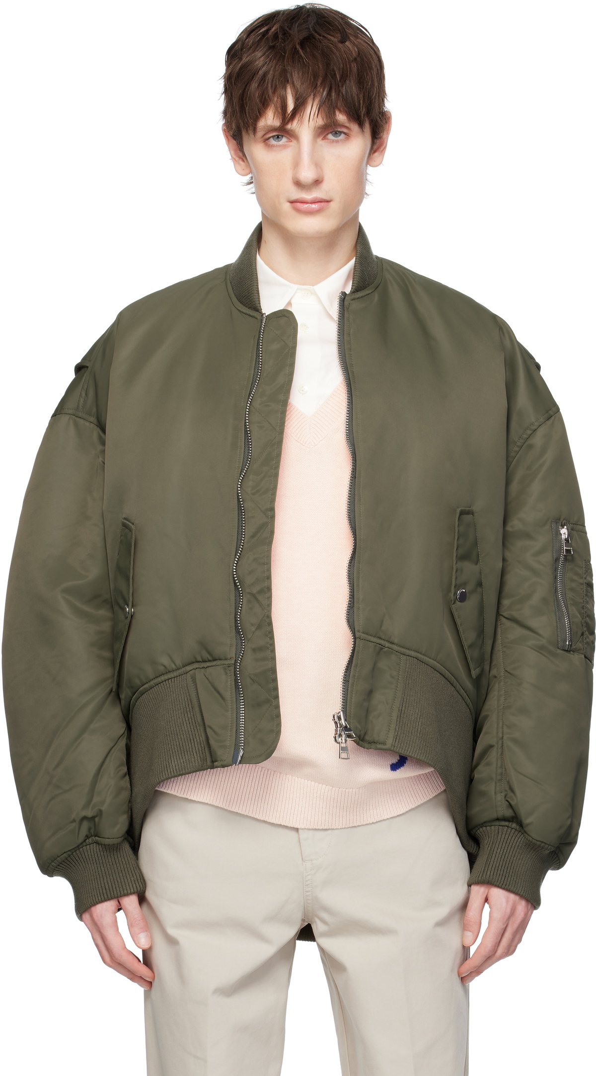 JW Anderson Green Curved Hem Oversized Bomber Jacket JW Anderson