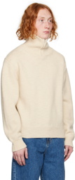 AMOMENTO Off-White Zip-Up Sweater