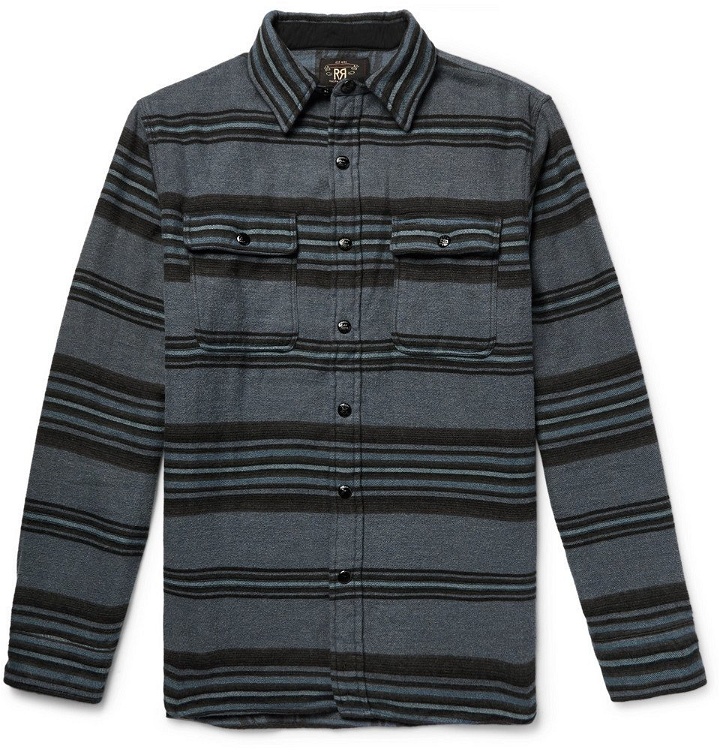 Photo: RRL - Striped Brushed Cotton and Wool-Blend Overshirt - Men - Indigo