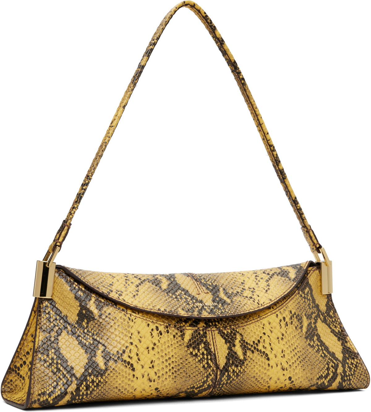 BALMAIN Yellow & Black 64-83 Small Python-Effect Leather Bag