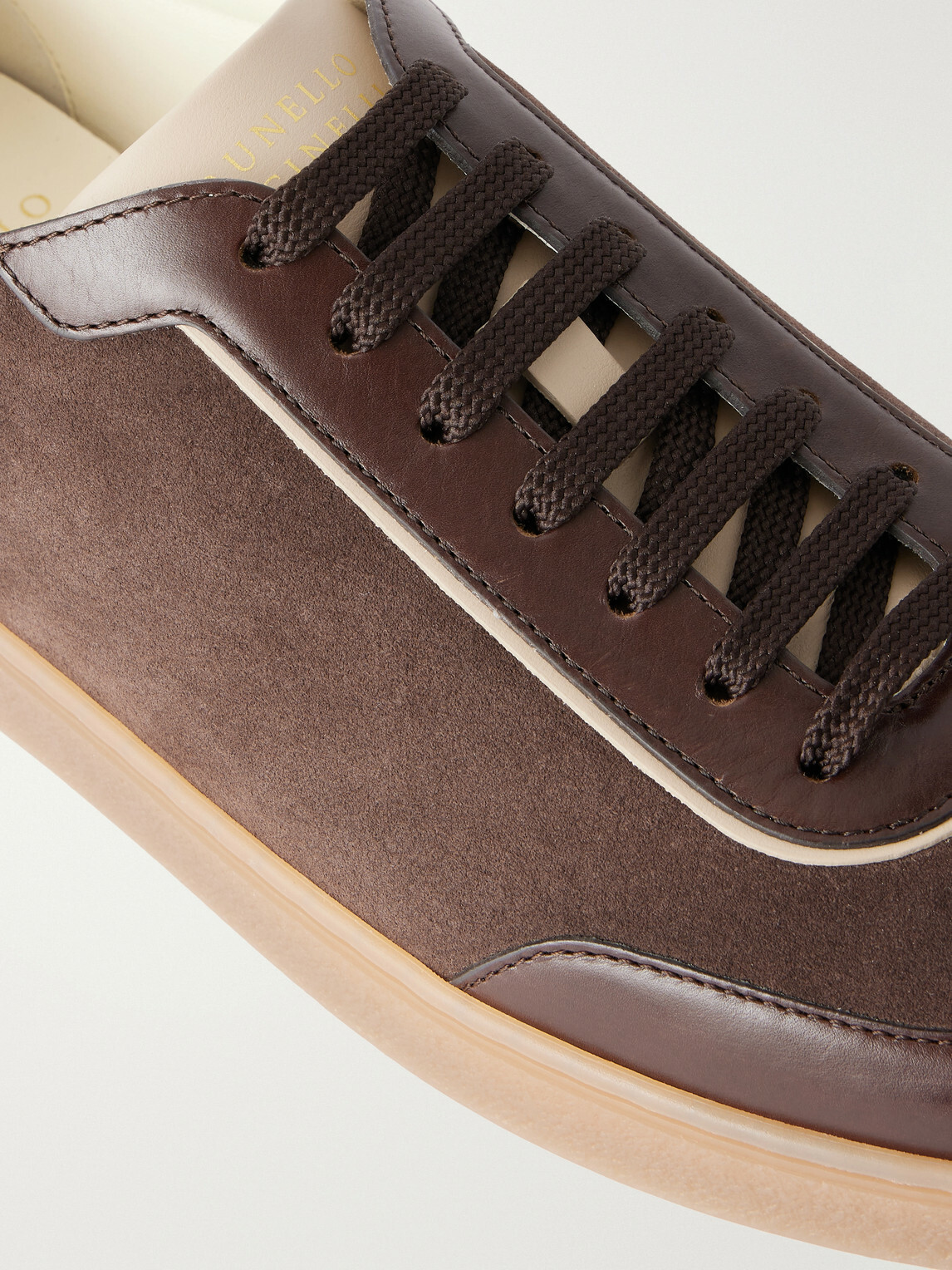 Brunello Cucinelli - Coda Di Rondine Leather-Trimmed Waxed-Suede Sneakers - Brown