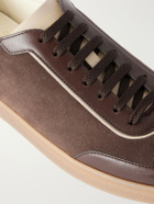 Brunello Cucinelli - Coda Di Rondine Leather-Trimmed Waxed-Suede Sneakers - Brown