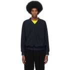 Issey Miyake Men Navy Jersey Taffeta V-Neck Sweater