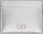 Valentino Garavani Silver VLogo Signature Laminated Grainy Calfskin Card Holder