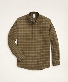 Brooks Brothers Men's Stretch Milano Slim-Fit Sport Shirt, Non-Iron Windowpane Oxford | Dark Green
