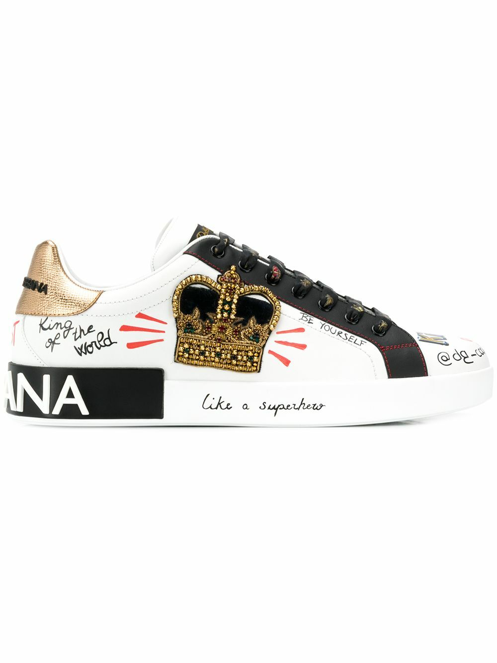 Dolce & Gabbana White Gold Crest Crown Portofino Sneakers Shoes