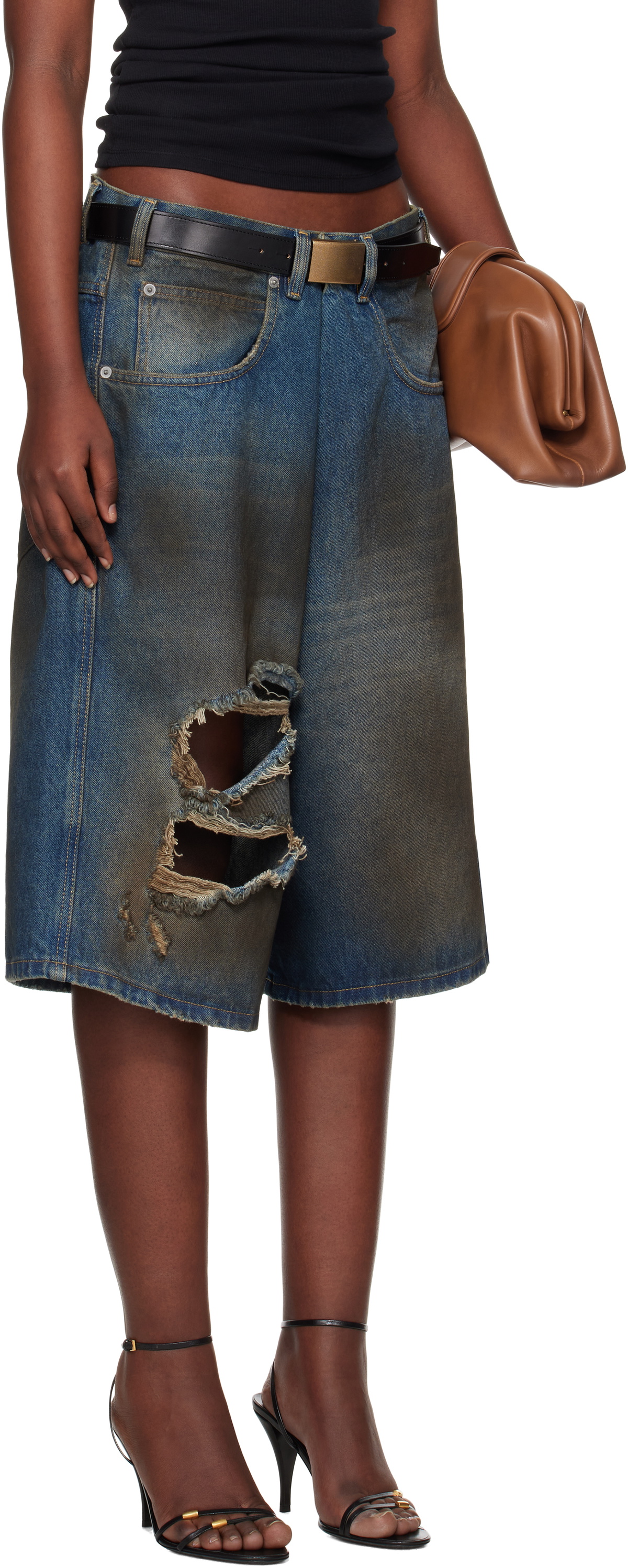 LU'U DAN Blue Kriss Kross Denim Shorts