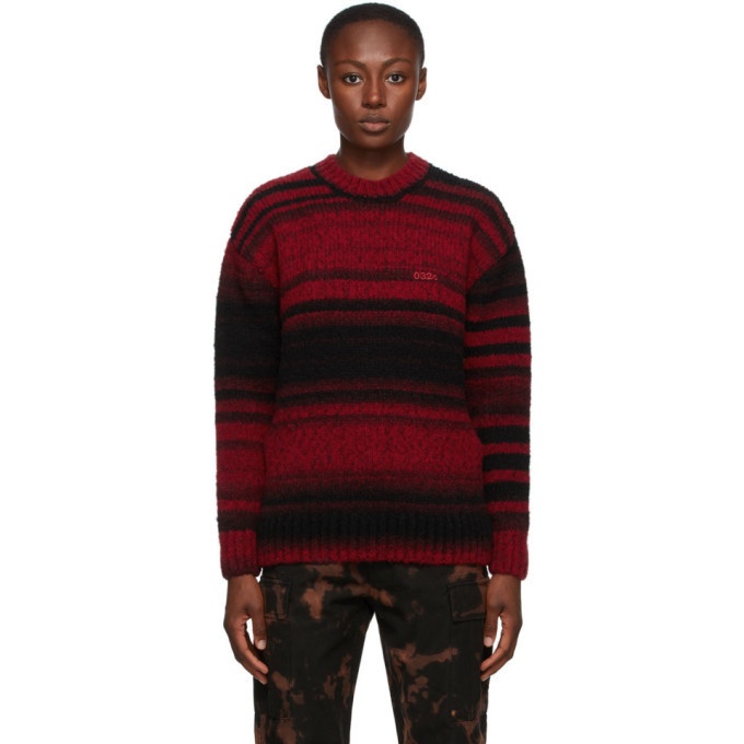 Photo: 032c Black and Red Striped Logo Sweater