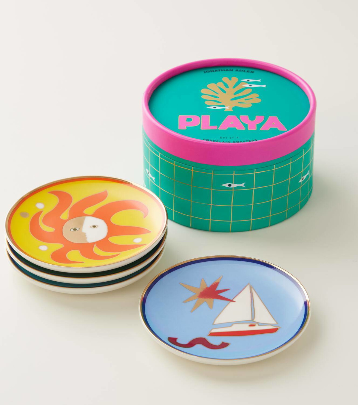 Jonathan Adler Playa set of 4 porcelain coasters